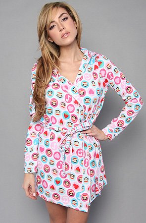 Paul Frank The Strawberry Circles Jersey Hoodie Robe,Sleepwear for Women