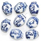 Porcelain Blue & White Flat Crane Vase Beads Chinese (8)