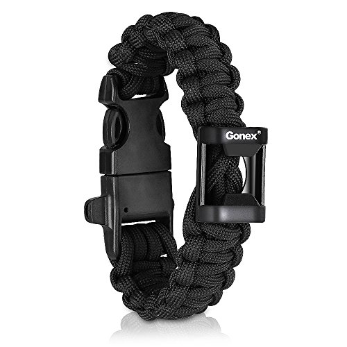 Gonex 550 Paracord Premium Paracord Bracelet with Fire Starter Military Survival Parachute Cord(Black)