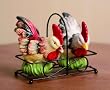 Ceramic Roosters Salt and Pepper Shakers with Metal Holder (Set of 3)