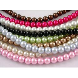 20 Strands Lot Mix, Glass Round Pearl Beads, Dyed Pearlized Pastels, Approx 300 Inches