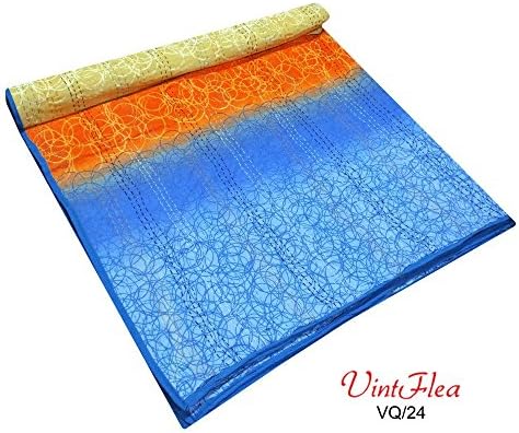 Indian Cotton Quilt Abstract Printed Craft Voile Fabric Reversible Quilts Drape Twin Size Blue Razai 84" x 60" Gudri Decor 1 Pc. Decorative Fabric Sewing Throw