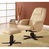 Lounge Chair with Ottoman in Ivory Bonded Leather