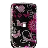 Premium Designer Hard Snap On Crystal Case for the Blackberry 8520 Curve/Gemini - Cool Pink Butterfly Print