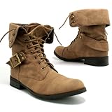 New Brown Army Military Combat Worker Buckle Flat Lace Boots Sz 3-8