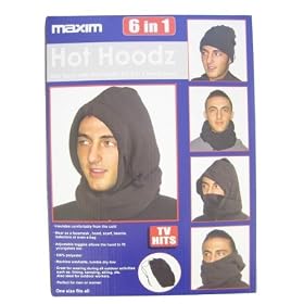 Warm Winter Hood 6 in 1 Hot Hoodz, Beanie hat, Scarf, Balaclava, Face mask etc. COLOURS VARY