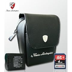 Photoprimus Sparset Premium: Original Tonino Lamborghini Ledertasche, Photoprimus Akku mit hervorragenden 1200mAh, ExtreMemory 4GB SDHC Speicherkarte Klasse 6!! (mit Gürtelschlaufe und Schultergurt) Für Panasonic Lumix DMC-FZ38, FZ18, FZ28