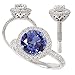 18k created 7.5mm round blue sapphire color #3 engagement ring with natural diamond halo
