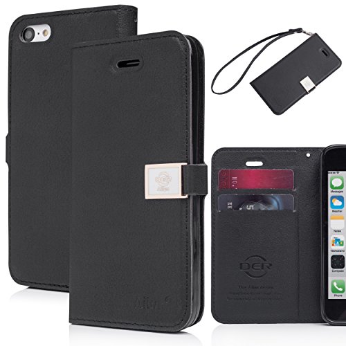 iphone 5c case, By Ailun,Wallet Case,PU Leather Case,Credit Card Holder,Flip Cover Skin[Black]