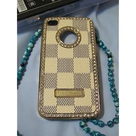 Limited Edition LV Monogram DIAMOND RIM SKIN with Gold Frame Leather Case for Iphone 4 4s by