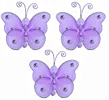 3 Purple Mini Wire Bead Butterfly nylon hanging ceiling wall baby nursery room wedding decor