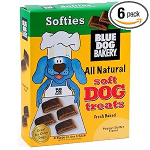 Blue Dog Bakery Natural Soft Dog Treats, Peanut Butter Flavor Softies, 10-Ounce Boxes (Pack of 6)