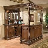 Tuscan Pub Bar With Canopy Set Dark Mahogany