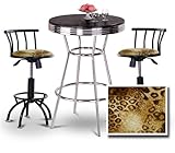 Chrome Bar Table & 2 Black Adjustable 24"-29" Leopard Animal Print Fabric S ....