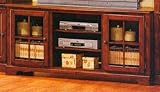 Merlot Oak Finish Glass Door TV Stand