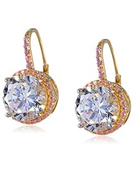 Sterling Silver with Gold Plated Cubic Zirconia Round-Cut Dangle Earrings