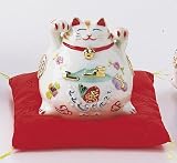 招き猫　磁器　猫貯金箱　白　小　龍虎謹製018-0080/