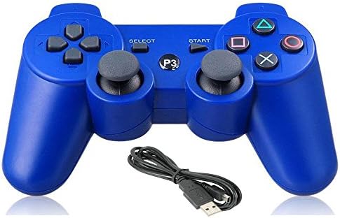 Six Axis Wireless Bluetooth Controller Game Joypad for Sony Playstation 3 Ps3 with USB Charging Cable Blue