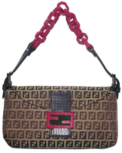 Fendi Brown and Fuchsia Chain Zucchino Medium Zia Baguette 8BR003-VX5-F0BZT