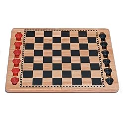 Solid Wood Checkers Set - Red & Black Traditional Style with Grooves for Wooden Pieces