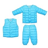【YW】ダウンジャケットセット ベビー・ダウンジャケットコートとズボンとチョッキ無地のコート (70cm, 靑い)
