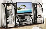 Entertainment Center Tv Stand and 2 Shelves with 5mm Tempered Glass with Black Top #PD F41496,f41497