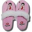 Betty Boop Pink Terry Slippers with faux White fur trim