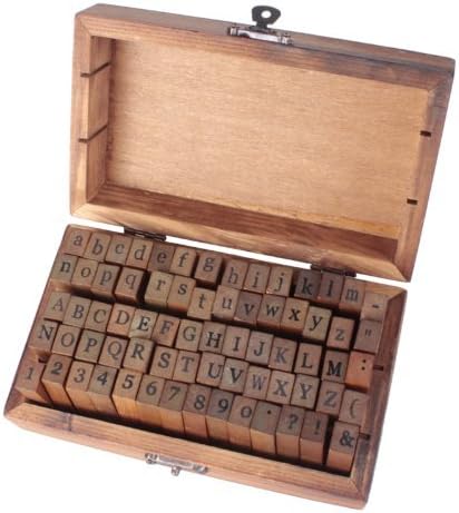 Demoon-Wood Craft Kits-70pc/set Multi-purpose Alphabet Letter +Number +Punctuation Symbol Wood Rubber Stamp Set Wooden Box
