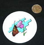 3 button / pin printed with flower, butterfly, thistle, insect, brown