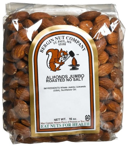 Bergin Nut Company Almonds Jumbo, Roasted No Salt, 16-Ounce Bags (Pack of 2) by Bergin Nut Company