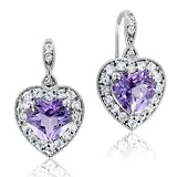 Natural Amethyst and White Sapphire Heart Earrings in 10k White Gold, 2.90 cttw