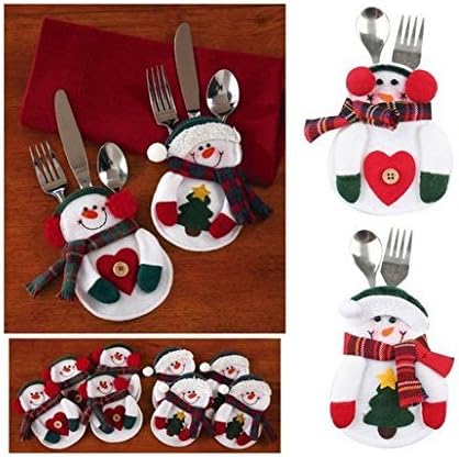 Ambermars Kitchen Cutlery Suit Silverware Holders Pockets Knifes Forks Bag Christmas Snowman Shaped Christmas Party Decoration Set of 8pcs