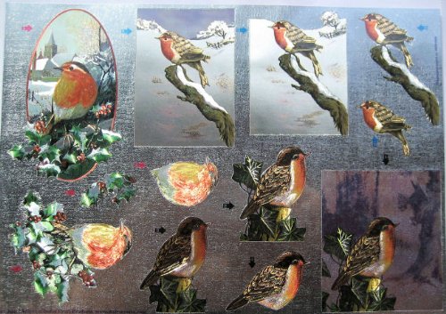 A4 3D step by step Dufex die cut decoupage sheet - Christmas - robins
