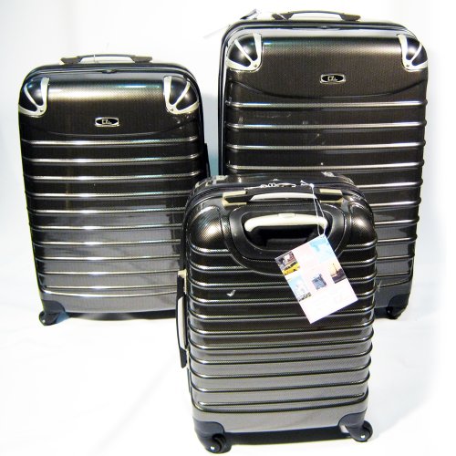 Hard Case Luggage Set 3 PC Expandable 4 Wheel Spinner Bag Travel Black PC930BK !