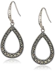 Sterling Silver Oxidized Marcasite Open Teardrop Dangle Earrings