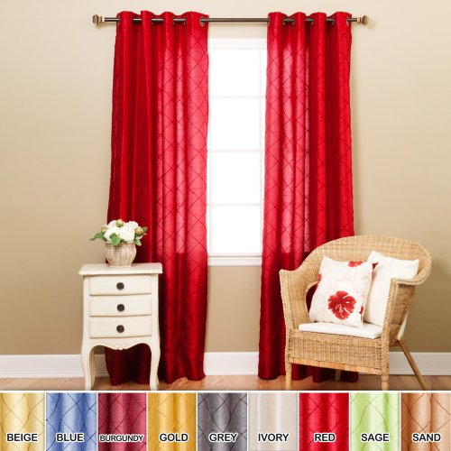 Faux Silk Pintuck Grommet Curtain 95" L-Red - FS