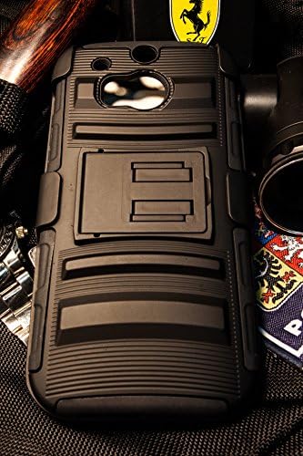 ShockWize (TM) Stealth Series HTC One M8 Black Shell Holster Armor Protector Cover Case Tri-Layer Shock Absorbing Rigid Hybrid Dual Kickstand with Locking Swivel Belt Clip (2014 Edition) M8 (Black)