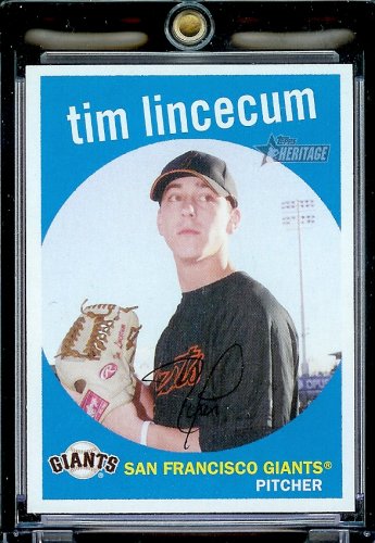 2008 Topps Heritage # 303 Tim Lincecum / San Francisco Giants / MLB Baseball Trading Card in a Protective Screw Down Display Case