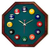 13in Octagon Billiard Clock Cherry & Dark Green Mali Felt