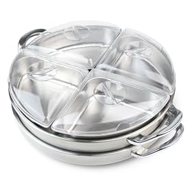 discount Nostalgia LSB-2850 Stainless-Steel Cordless Rotating Buffet Server and Warming Tray for sale