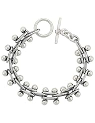Sterling Silver Beaded Bar Link Bracelet Toggle Clasp Handmade 5/8 inch wide, sizes 8, 8.5 & 9 inch