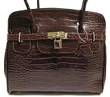 Leather handbag - shoulder bag Kroko design brown