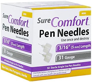 Sure Comfort Mini Pen Needles 31G, 3/16 in, 5mm - 50 ea
