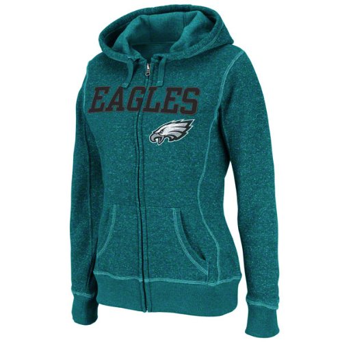 NFL Women's Philadelphia Eagles Deep Post Long Sleeve Fullzip Marled Fleece Hoody (Marine Green/White, Medium)