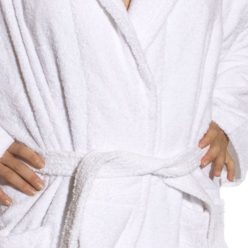 Luxury Heavyweight White Terry BathRobe, Pure Cotton Hooded Terry Robe