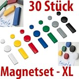 Produkt-Bild: 30x Magnete, farbig sortiert, 3 verschieden Gr&ouml;&szlig;en, Haftmagnete f&uuml;r Whiteboard, K&uuml;hlschrank, Magnettafel, Magnetset
