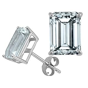 2.00 cttw Genuine 7x5 Emerald Cut Aquamarine Earrings in 14k White Gold by