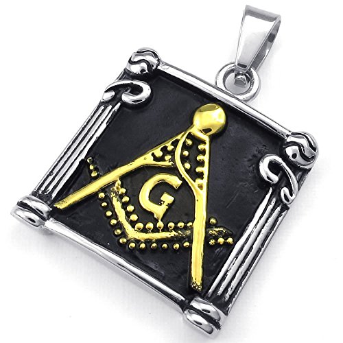 KONOV Mens Freemason Masonic Stainless Steel Pendant Necklace, Black Gold, 24 inch Chain