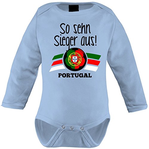 Mikalino Langarm Babybody So sehn Sieger aus Portugal, Farbe:sky;Grösse:12-18 Monate-