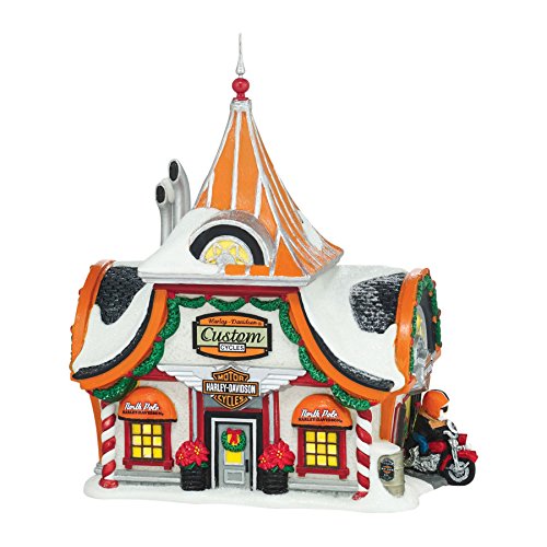 Department 56 North Pole Village Harley-Davidson Lit House, 12.6-Inch